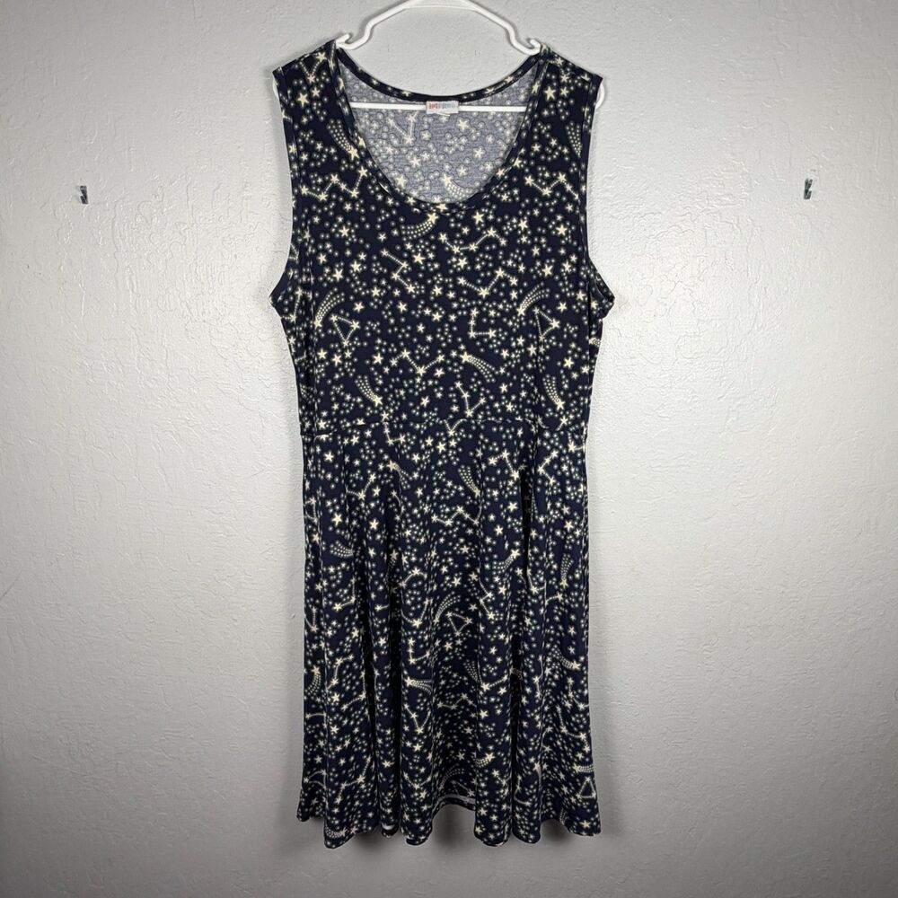 LuLaRoe Amelia Dress Women's 2XL Navy Celestial Fit & Flare Sleeveless Dress